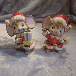 Vintage Pair Of Homco Christmas Mouse
